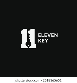 Number 11 with negative space key logo design. Eleven key symbol icon, home address, room hotel number 11 logo sign