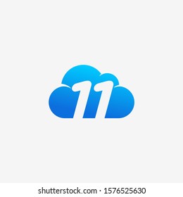 Number 11 negative space in Sky Cloud element. Technology Hosting Domain BlockChain Server Logo Design - Vector