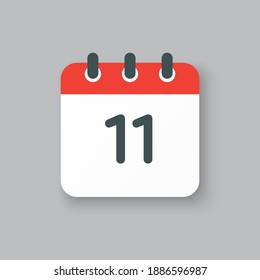 Número 11 - días de calendario de iconos vectoriales. 11º día del mes. Ilustración de estilo plano. Fecha de la semana, mes, año domingo, lunes, martes, miércoles, jueves, viernes, sábado. Fecha de calendario de vacaciones