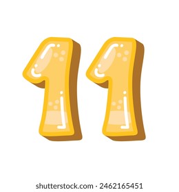 Number 11 vector illustration, cool number eleven image, yellow on white background