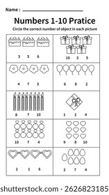 number 1-10 pratice worksheets for preschool and kindergarten. workbooks, worksheet, homework, exercise, practice