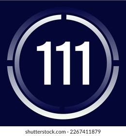 Number 111 design for business, print, books, movies, time-counting, companies in white, blue and blue gradient colors with half circles.