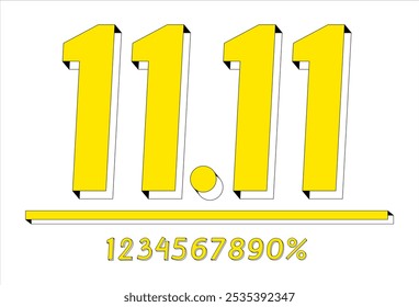 The number is 11.11. Eleven. Numbers from one to zero and symbols.  Flat vector illustration