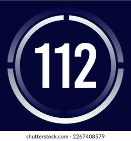 Number 112 design for business, print, books, movies, time-counting, companies in white, blue and blue gradient colors with half circles.