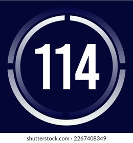 Number 114 design for business, print, books, movies, time-counting, companies in white, blue and blue gradient colors with half circles.