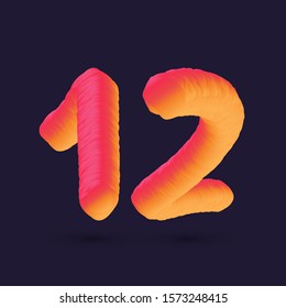 Number 12 3D multi colour gradient digit icon vector template.
