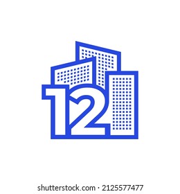 number 12 with apartment logo design, vector graphic symbol icon illustration