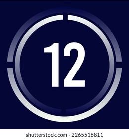 Number 12 design for business, print, books, movies, time-counting, companies in white, blue and blue gradient colors with half circles.