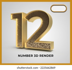 number 12 gold style 3D render luxury