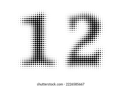 Number 12 Halftone. Pop art style. Halftone dotted backdrop. Design for web banners, wallpaper,sites vector illustration. Abstract Halftone Dotted Number.
