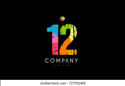 number 12 logo icon design with grunge texture and rainbow colored pattern