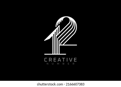 Number 12 Logo, modern and creative number 12 multi line style, usable for brand, anniversary and business logos, flat design logo template, vector illustration