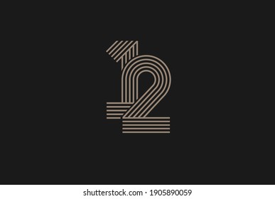 Logotipo número 12, logotipo número 12 estilo de línea múltiple, utilizable para logotipos de aniversario y negocios, plantilla de logotipo de diseño plano, ilustración vectorial