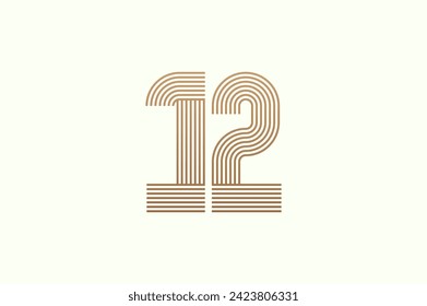 Logotipo número 12. Monograma Número 12 estilo multilínea. utilizable para logotipos de empresas y aniversario. plantilla de logotipo de diseño plano. ilustración vectorial