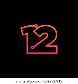 Number 12 logotype monoline Technology, digital, electronics, chip, connection concept. Modern Logo Technology for Business. Logotypes of Digital combining with circuit . - vector