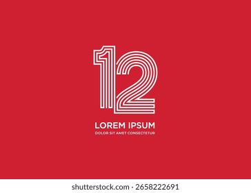Número 12 design de logotipo estilo multi linha. 12 número doze logotipo moderno