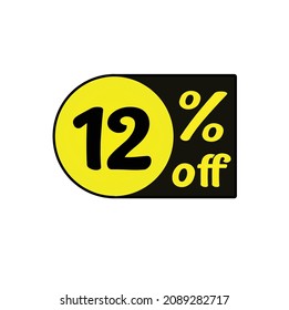 Anzahl 12 % Rabatt, Rabatt für Geschäfte, Rabattsymbole auf Websites in Gelb und Schwarz, Originalkunst