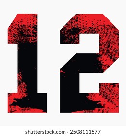 number 12, number twelve grunge, Black grunge numbers vector collection. Grunge dirty painted numbers set. Hand drawn ink drawing. Dirty textured, Numbers 12 written with a brush on a white background