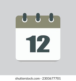 Number 12 - vector icon calendar days. 12th day of the month. Illustration flat style. Date of week, month, year Sunday, Monday, Tuesday, Wednesday, Thursday, Friday, Saturday. Holiday calendare date