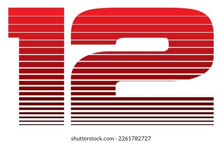 Number 12 Vector Illustration. Red Number Twelve Isolated On A White Background
