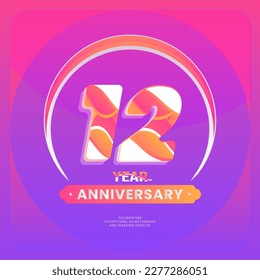 Number 12 vector logos for Anniversary Celebration Isolated on Violet background, Vector Design for Celebration, Invitation Card, and Greeting Card.