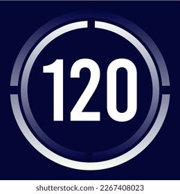 Number 120 design for business, print, books, movies, time-counting, companies in white, blue and blue gradient colors with half circles.