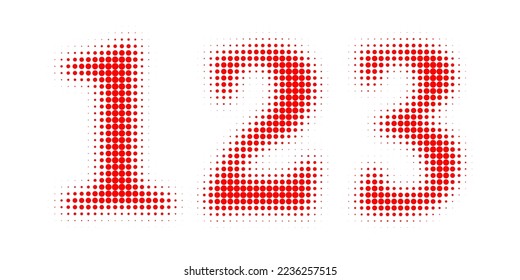 Number 123 Halftone. Pop art style. Halftone dotted backdrop. Design for web banners, wallpaper,sites vector illustration. Abstract Halftone Dotted Number. Red Number.