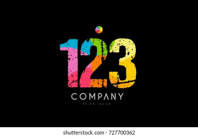 number 123 logo icon design with grunge texture and rainbow colored pattern