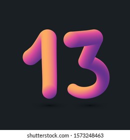 Number 13 3D multi colour gradient digit icon vector template.
