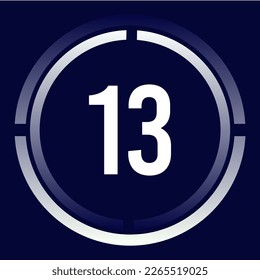 Number 13 design for business, print, books, movies, time-counting, companies in white, blue and blue gradient colors with half circles.