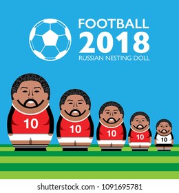 Number 13 football player in russian dolls form stacking out on the field