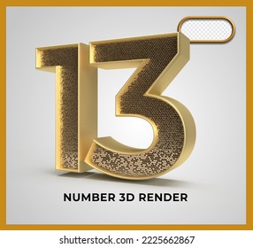 number 13 gold style 3D render luxury