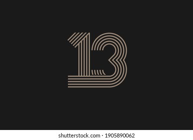 Number 13 Logo, Monogram Number 13 logo multi line style, usable for anniversary and business logos, flat design logo template, vector illustration