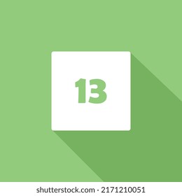 Icono de diseño plano moderno número 13 en marco blanco en pantalla verde para uso comercial.