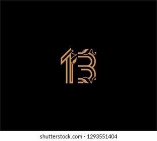 Number 13 monogram linear shape luxury flourishes ornament design logo