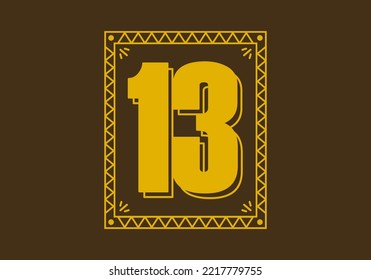 Number 13 in retro rectangle frame design