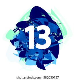 Number 13, thirteen on blue abstract, number design template, vector illustration