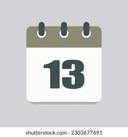 Número 13 - días de calendario de iconos vectoriales. 13.º día del mes. Ilustración de estilo plano. Fecha de la semana, mes, año domingo, lunes, martes, miércoles, jueves, viernes, sábado. Fecha de calendario de vacaciones
