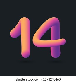 Number 14 3D multi colour gradient digit icon vector template.
