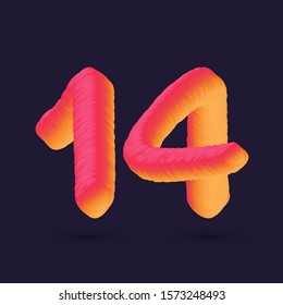 Number 14 3D multi colour gradient digit icon vector template.
