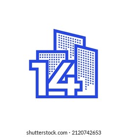 number 14 with apartment logo design, vector graphic symbol icon illustration
