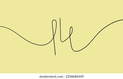 Number 14 line art drawing on yellow background. Vector illustration