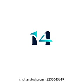 Number 14 logo design template elements. Modern abstract digital alphabet letter logo. Vector illustration.