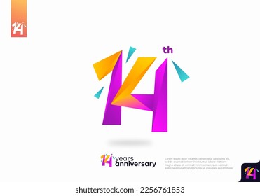 Diseño del icono del logo número 14, número del logotipo de 14 años, aniversario 14