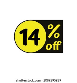 Anzahl 14 % Rabatt, Rabatt für Geschäfte, Rabatt Icons auf Websites in Gelb und Schwarz, Original Kunst.