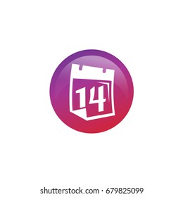 number 14 on calendar within a circle, icon design, isolated on white background.