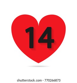 The number 14 with the shadow inside the heart