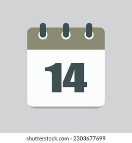 Number 14 - vector icon calendar days. 14th day of the month. Illustration flat style. Date of week, month, year Sunday, Monday, Tuesday, Wednesday, Thursday, Friday, Saturday. Holiday calendare date