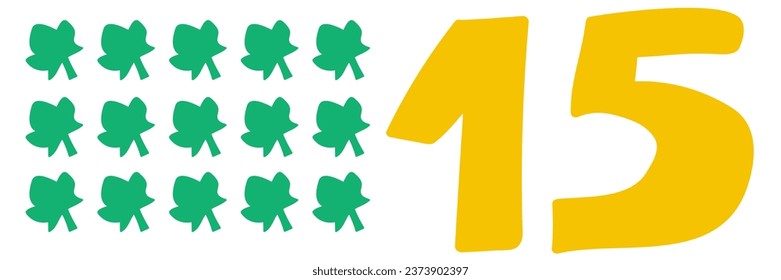 Number 15. Educational concept. Study for kids. Vector design. Illustration on white background.