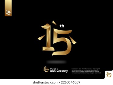 Number 15 gold logo icon design, 15th birthday logo number, 15th anniversary.